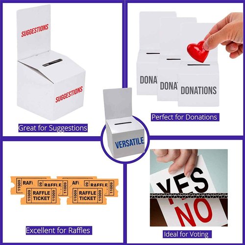 White Card Box XL raffle ticket box Corrugated Ballot and suggestion box with wide slot Donation Box & Removable Header for fundraising events 10.5H x 10.5W x 10D, Display area 11" x 10.5"(10 pack)