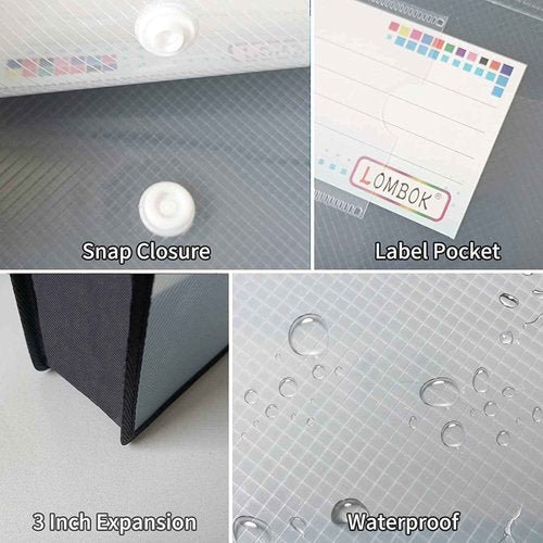 YoeeJob Plastic File Folders Legal Size Expandable Document Folder with Snap Button Closure, A4 Expanding File Wallet Envelopes Pouch with Label Pocket, 18 Packs, Black
