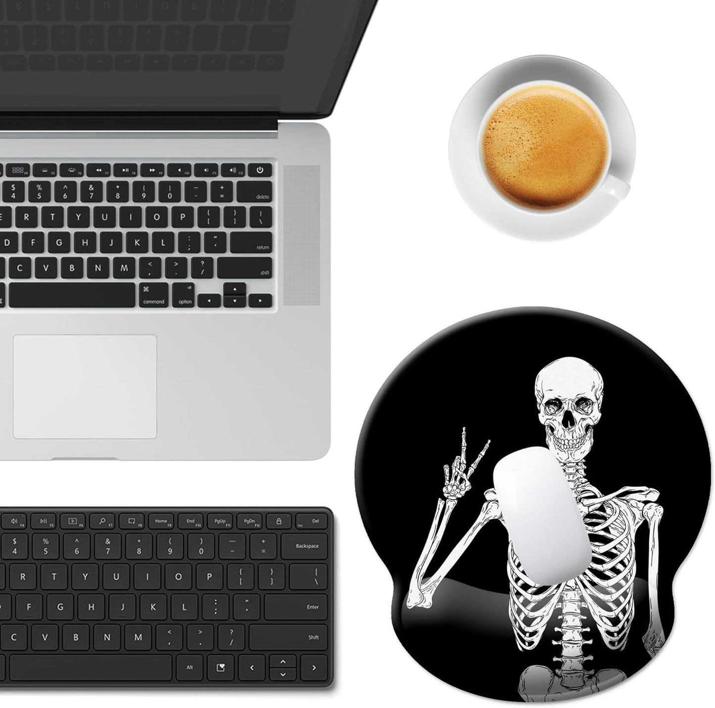 Skiennix Ergonomic Mouse Pad - Comfortable Wrist Support with Non-Slip Base | Black Human Skeleton Skull Design