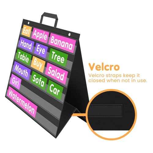 EAMAY Large Standard Pocket Chart for Classroom,Teacher Supplies for Sentence Strip and Card Display,Black Double Sided Table Top Pocket Chart with Hang/Stand/Portable(25Wx22L)