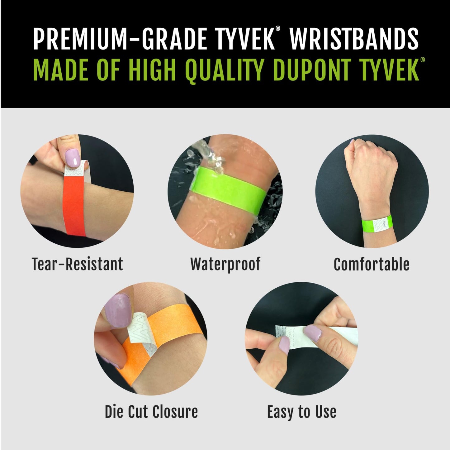 1,000 WristCo Tyvek Wristbands for Events – 5-Color Variety Pack – Tamper-Proof Design Prevents Reuse – Premium-Grade Bracelets for Hospital & Medical ID, Party, VIP Identification