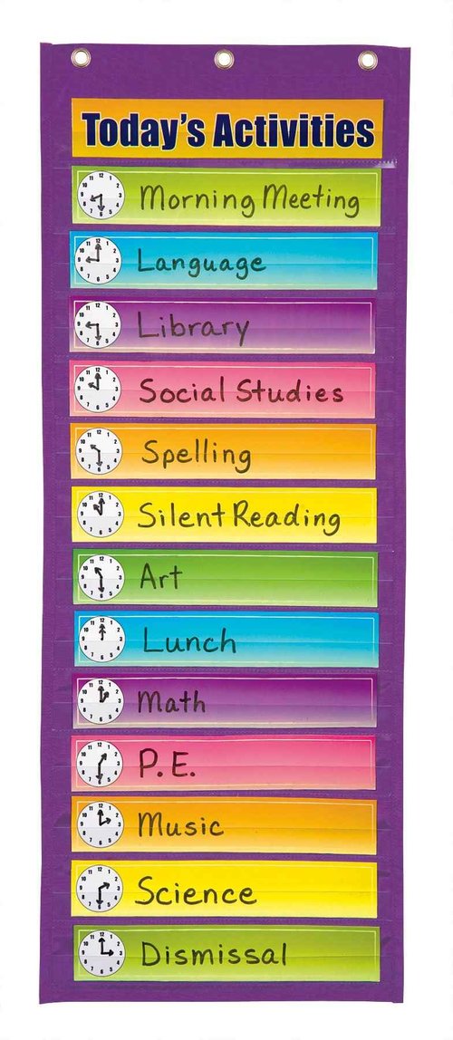 Pacon Dry Erase Pocket Chart, Daily Activities, Purple, 13" x 34", 1 Chart