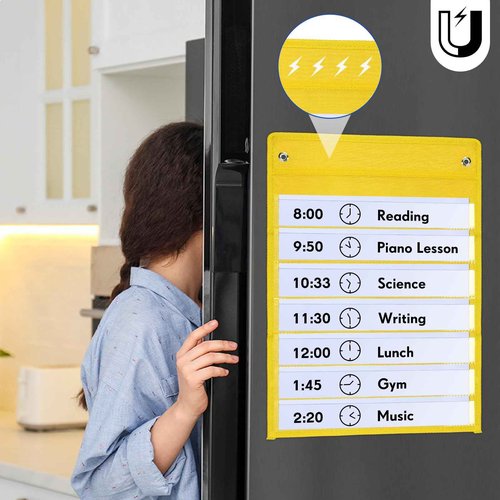 Leinuosen 6 Pcs Magnetic Pocket Chart for Classroom with 60 Dry Erase Cards Toddler Schedule Chart Daily Schedule Pocket Chart Classroom Pocket Chart for Kids Teacher Learning Supplies (Bright Color)