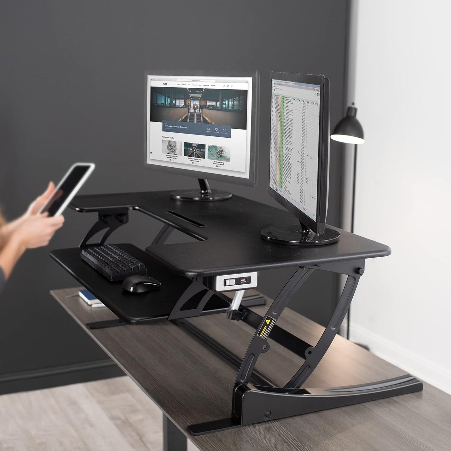 VIVO Electric Height Adjustable Stand Up Desk Converter - Dual Monitor Riser with USB Port, Black | 42 Inch