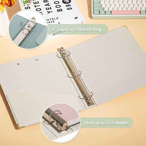 Janlaugh 4 Pack 3 Ring Clipboard Binder 1 Inch, Aesthetic Floral Clipboard Binder with Pockets, 8 Tab Dividers, 2 Blank Stickers Monthly Plan Labels for School, Office, Wedding(Fit Letter Size Paper)