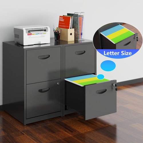 Polup 2 Drawer File Cabinet with Lock, Metal File Cabinets for Home Office, Two Drawer Locking Filing Cabinet, Small File Cabinet for Under Desk for Hanging Letter Size, Black, Assembly Required