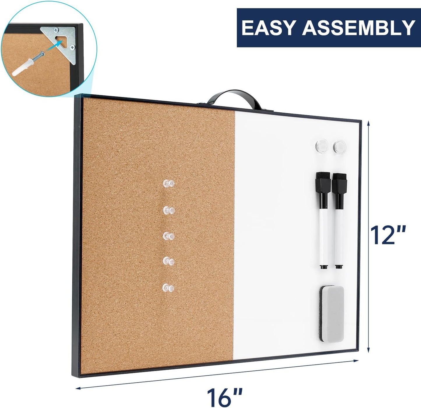 TSJ OFFICE Magnetic Dry Erase Board - 12" X 16" Portable Whiteboard with Cork Board & Black Frame