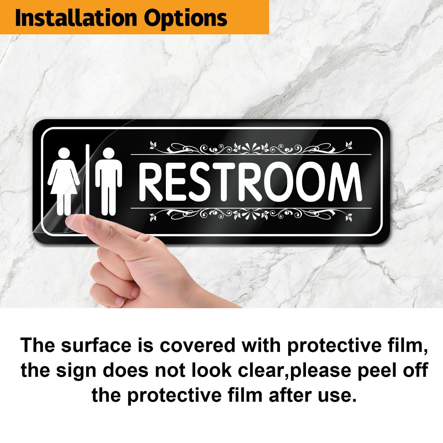 GulSoar Restroom Sign - (2 Pack 9" x 3") Thick Acrylic Restroom Signs for Business with Strong Self-Adhesive, Bathroom Signs for Home Door or Wall, Ideal Unisex Restroom Signs for Women and Men(Black)