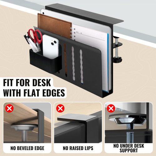 Desk Side Storage – Heavy-Duty Steel Laptop Holder Desk Attachment with Magnetic Pen Holder, Side Table No Drill Clamp Desk Organizer, Hanging Desk Organizer for Home & Office – Black