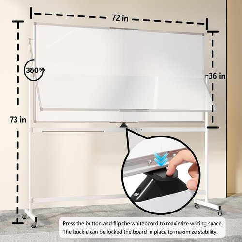 Large Rolling Whiteboard - 72" x 36" Double-Sided Mobile Dry Erase Board on Wheels | Portable Easel for Home & Office