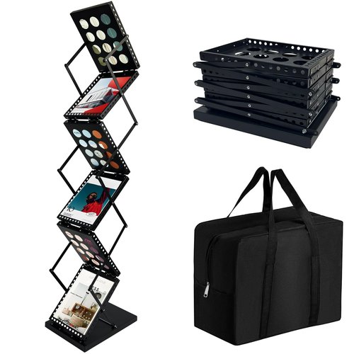 ZLDYPINK 6 Pockets Brochure Display Stand, Foldable Magazine Rack Catalog Metal Literature Rack Holder with Carrying Bag, 8.5 x 11 Size for Trade Show Office