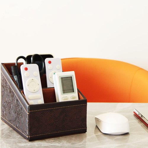 Daixers 2 Pack PU Leather Remote Control Holder Storage Container for TV Remote Phone Caddy Eyeglasses（Brown）