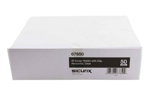 SICURIX(R) Standard Badge Holders, Horizontal, Clip, 50 Pack, Clear