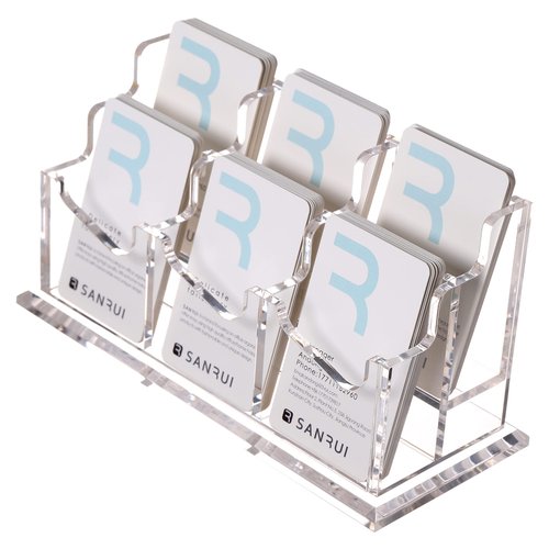 YUXUN Business Card Holder Display for Desk, Multiple Vertical Cards Stand, 6 Slots Clear Acrylic Business Card Case for Women and Men (6 Slot V)