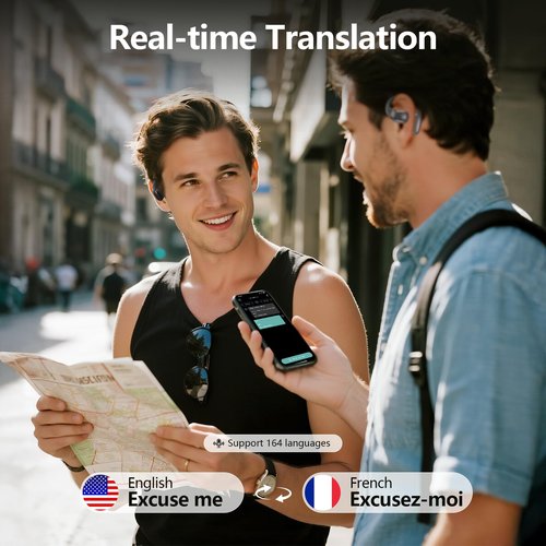 AI Translation Earbuds Real Time, 3-in-1 Translator Earbuds 164 Languages & Accents, Audifonos Traductores Inglés Español,Open Ear Wireless Headphones with Charging Case fit iOS & Android Black