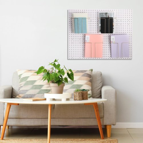 Beeveer 4 Pair Pegboard Display Shelves Expandable Width Metal Magazine Holder Hanging Wall File Organizer Pegboard Accessories Wall Decor for Pantry Exhibitions Trade Show Retail Store(Gold)