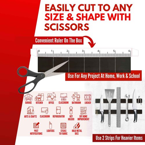 Magnetic Tape Strips with Adhesive Backing | Strong 3M Adhesive Magnets for Crafts | Flat No-Roll Flexible Sticky Magnet Sheet Stickers for Wall, Whiteboard, Fridge (50 Tape Strips - 6")