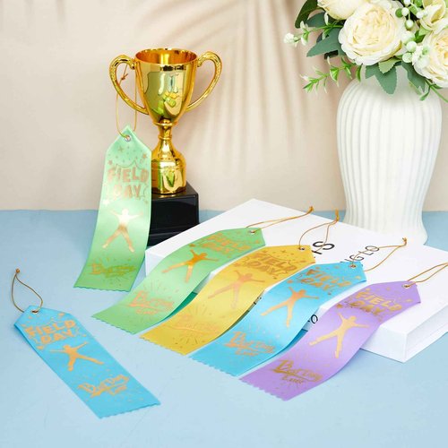 Berlune 200 Pcs Field Day Ribbons Bulk Best Day Ever Award Ribbon Participation Ribbon Honorable Mention Prize Ribbons with Event Card and Rope for Competition Sports Event Contest