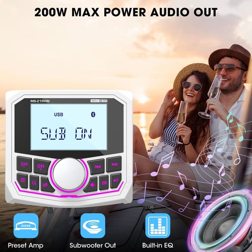 Bluetooth Boat Radio Receiver Waterproof: DOVOX Marine Gauge Stereo for Boat - 2.8 Inch LCD Display AM FM USB AUX Subwoofer for Golf Cart ATV UTV SXS Yacht