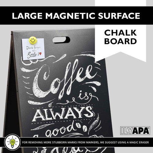 Ilyapa Modern All Metal Double Sided A Frame Chalkboard Sidewalk Sign - 19 x 30 inch Magnetic Chalk Menu Board Restaurant & Vendor Display Supplies
