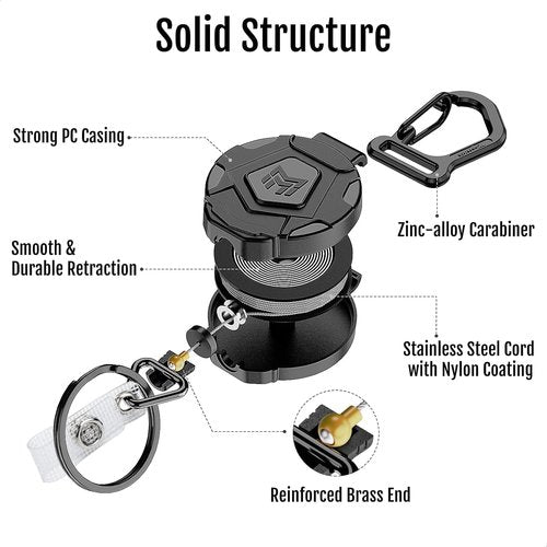 MNGARISTA Heavy-Duty Retractable Keychain - Tactical ID Badge Holder with 31.5” Steel Cord