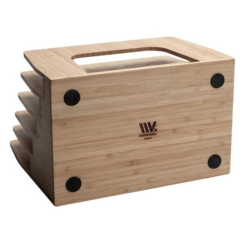 MobileVision Bamboo Desktop Inclined File Folder Organizer and Paper Tray, Upright Sections, Step Sorter, 5 Slots