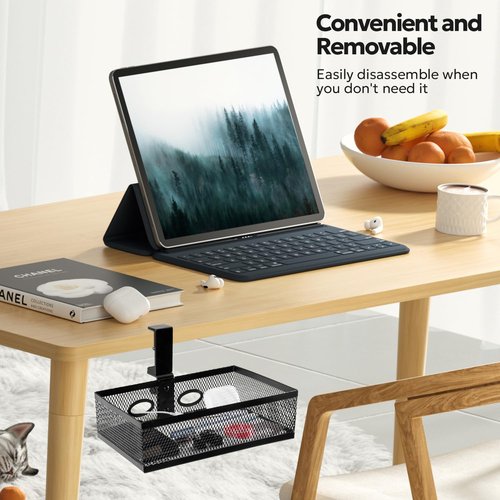 Pulchrum Under Desk Storage Organizer, Clamp-on Swivel Alloy Steel Drawer Hidden Desktop Drawer Basket, Desk Mount Tray Easy to Install/Firmly Clamped/High capacity/Suitable for Multiple Scenes
