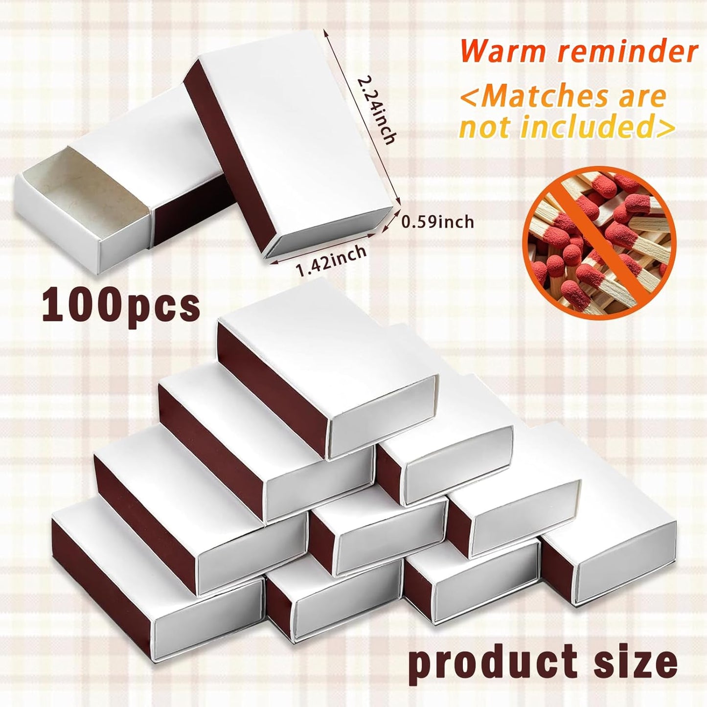 Skiennix Blank Match Boxes - 100 PCS DIY White Storage Holders with Double-Sided Striker | 2.25 x 1.42 x 0.59 Inch
