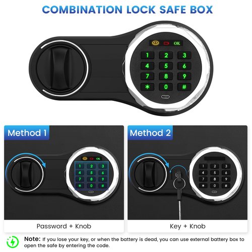 Small Safe Box with Combination Lock, 0.4 Cubic Personal Safe, Security Home Safes for Documents Jewelry Money Valuables