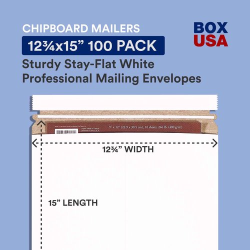 BOX USA StayFlat Mailer, 12.75"L x 15"W, Pack of 100 | Stayflats Envelope Keeping Photo, Document, Artwork Protected During Mailing and Shipping, 12.75x15