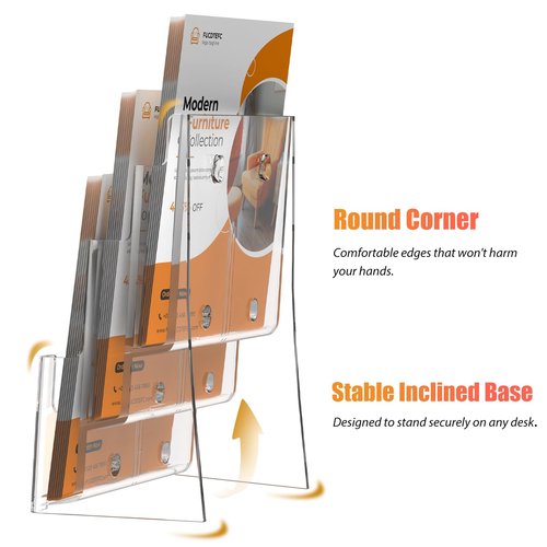 FUCDTEFC Acrylic Brochure Holder 8.5x11, Clear 3 Tier Magazine Holder Brochure Display Stand With Removable Divider for 4 x9 Inch Literature Pamphlet Flyer Holder for Wall Mount or Countertop