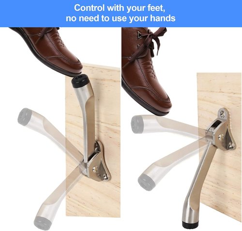 Kickdown Door Stop | 4 Pack Heavy Duty Door Stoppers with Rubber Tip & Adjustable Spring Lever