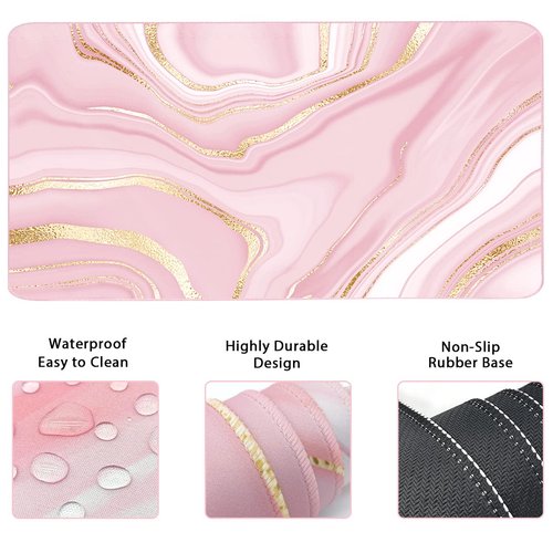 Keyboard Mouse Pad Set, Extended Mouse Pad+Keyboard Wrist Rest Support, Memory Foam Ergonomic Easy Typing, 3Pcs (35.4×15.7 in) Desk Pad Set for Home Office Study Game- Pink Gold