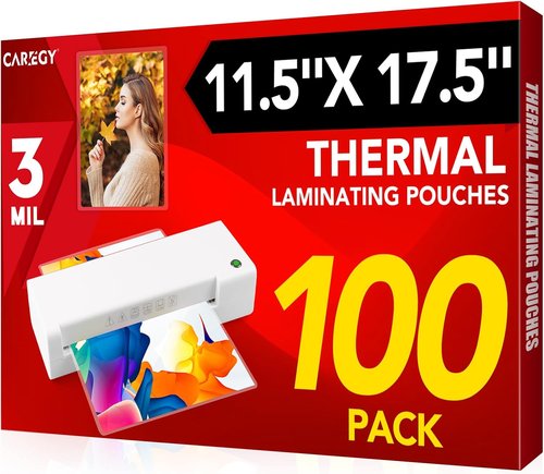 CAREGY Laminating Sheets - 100 Pack Clear Thermal Pouches for 11 x 17 Inch Sheets | 3 Mil Thickness