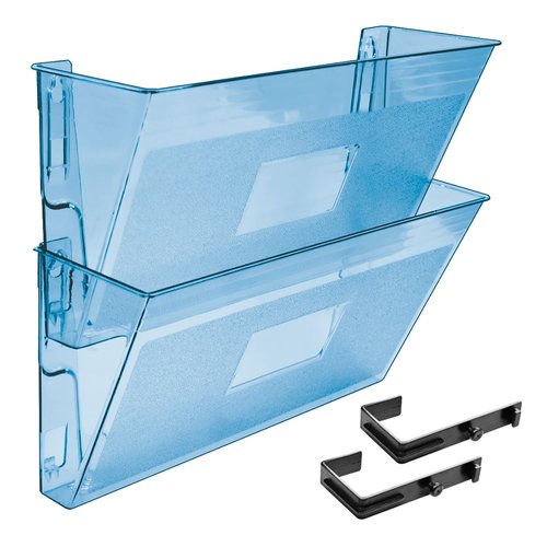 Acrimet Wall Mount Pocket File Organizer Holder Modular Letter Size A4 Plastic (Hangers Included) (Clear Blue Color) (2 Pack)