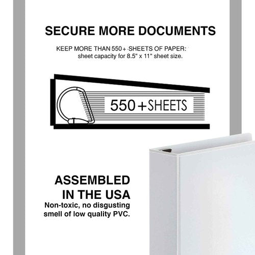 3 Ring Binder, 3" Professional Angle D-Rings, Presentation Folder for Standard Pages with Inside Pockets, Customizable Clear View White Binder (6 Pack)