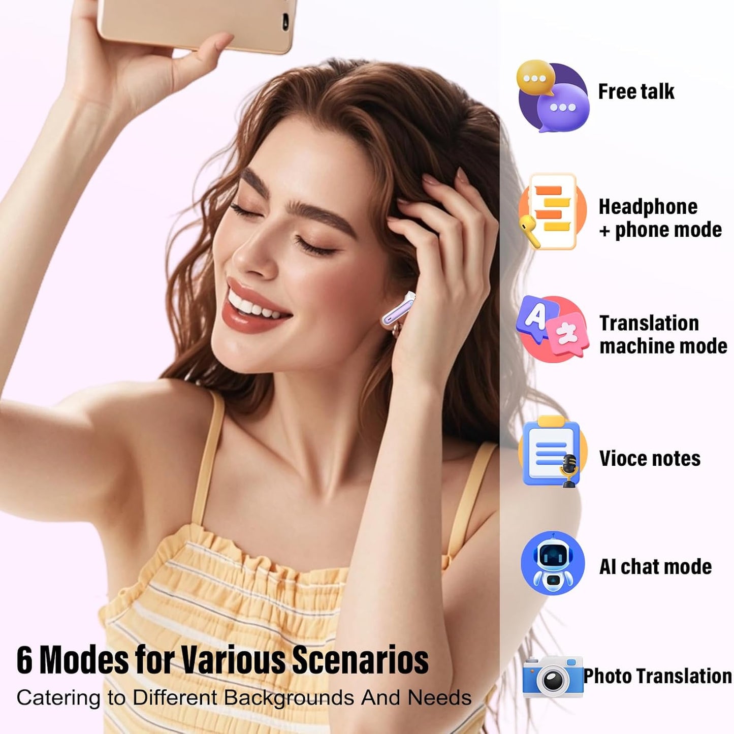 Taro Translation Earbuds - Real-Time Simultaneous Interpreter with 6 Modes & 164 Languages | Taro Purple