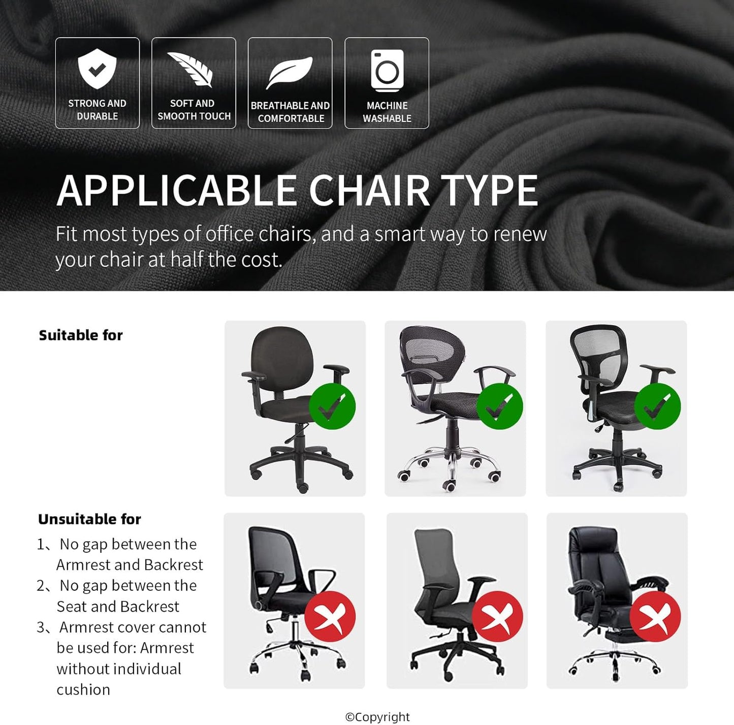 Skiennix Stretchable Desk Chair Covers - Universal Armrest & Backrest Slipcovers | Washable Pet Protection - Green