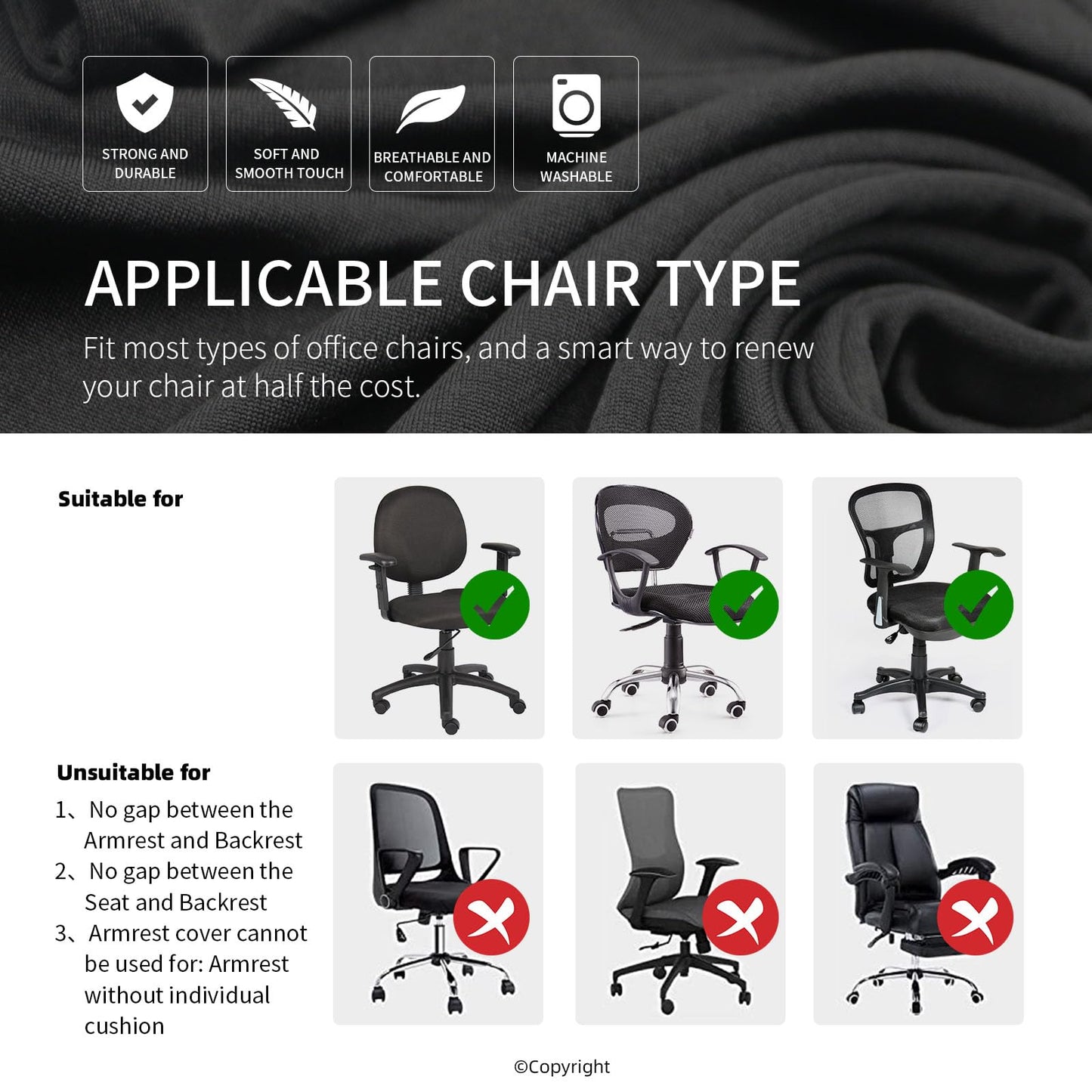 Stretchable Split Office Chair Seat Covers - Universal Stretch Computer Chair Slipcover - Washable Rotating Backrest Coverings & Cushion Protectors & Armrest Covers for Dogs, Cats, Pets, Yellow