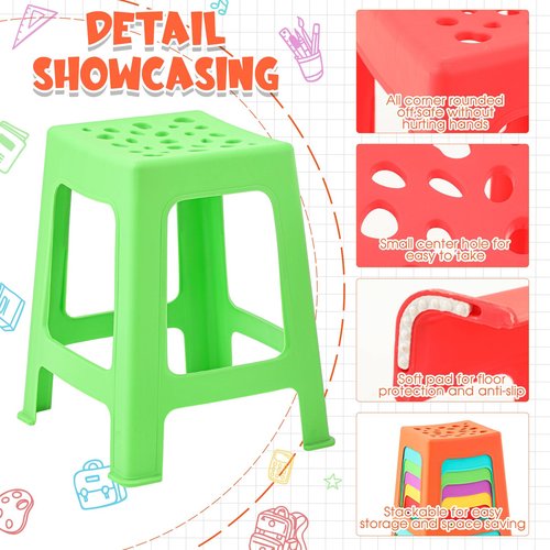 Leinuosen 6 Pcs Plastic Stool for Classroom 18 Inch Stackable School Stools Modern Portable Nesting Chair for Kids Students Classroom School Home Office (Bright)
