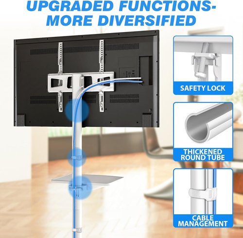 Rfiver Mobile TV Stand - Rolling Floor Stand for 23-60 Inch TVs | Adjustable Shelf & Tilt, White