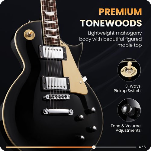 Fesley LP Electric Guitar with Arched Top:39" Solid Body Electric Guitars with Mahogany Body and Rosewood Fretboard,Electric Guitar with Humbucker Pickups, Guitarra Eléctrica with Alice String,Black