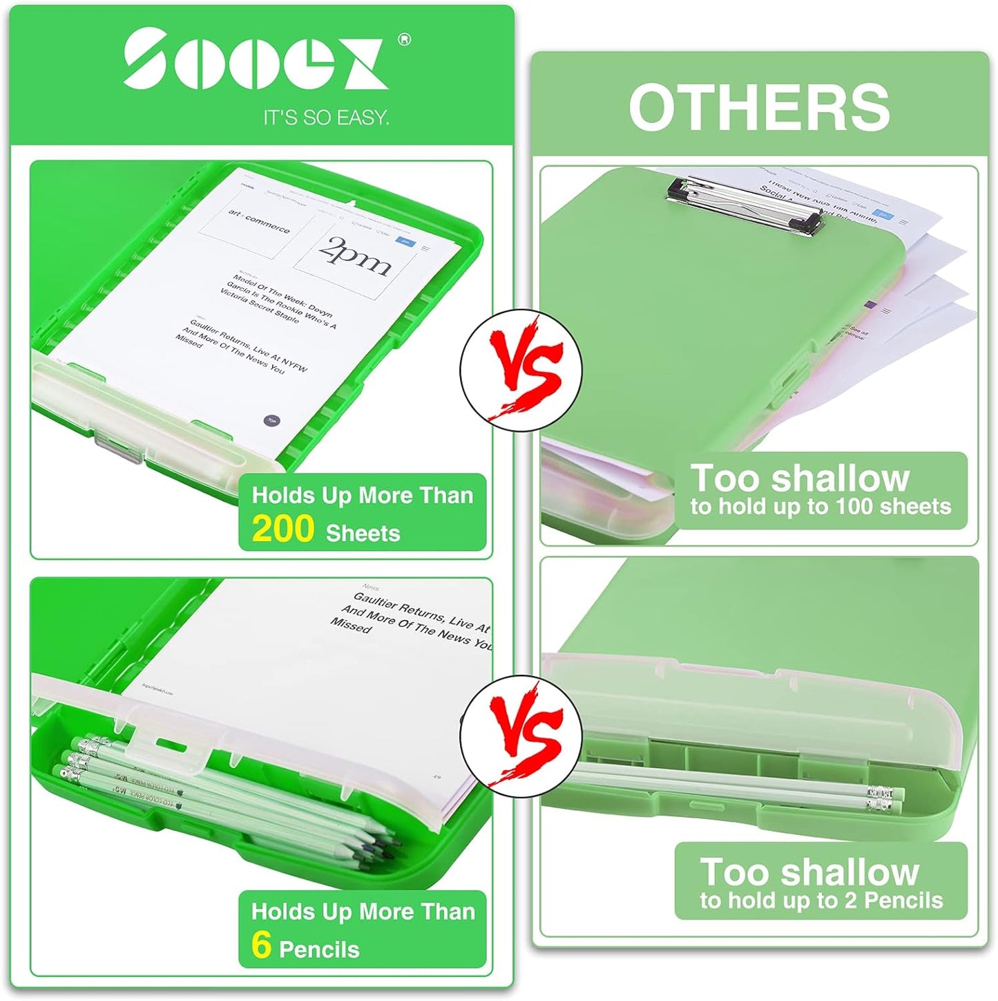 Sooez Clipboard with Storage - 8.5 x 11 Plastic Organizer with Pen Holder | Ideal for Nurses & Teachers