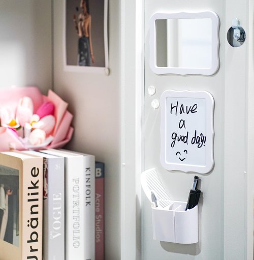 Tandarui Locker Organizer Kit,Magnetic Locker Accessories for Girls with Locker Mirror and Magnetic Pen Holder,Magnetic whiteboard-School& Work Locker Decor（White