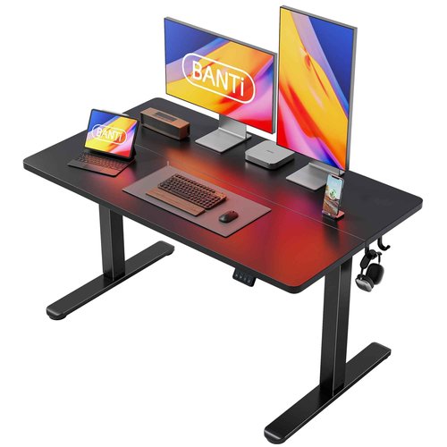 BANTI 48'' Standing Desk, Electric Stand up Height Adjustable Home Office Table, Sit Stand Desk with Splice Board, Alloy steel, 24"D x 48"W x 28"H, Black