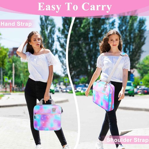 FIODAY Zipper Binder with Handle and Shoulder Strap - Multiple Pocket 500 Sheet Capacity Binder Organizer for School, Blue Purple