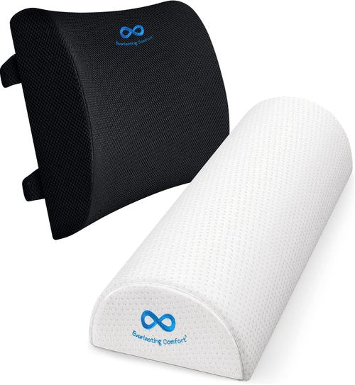Everlasting Comfort Lumbar Support & Half Moon Pillow - Ultimate Comfort - Enhance Sleep and Office Comfort - Relieve Back Pain, Hip Pain, Knee Pain