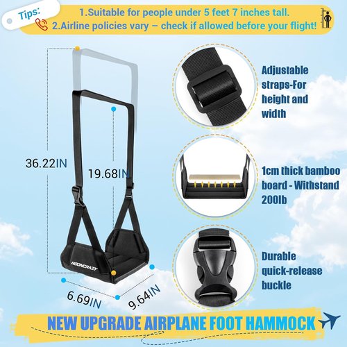 **Airplane Foot Hammock - Portable Foot Rest with Adjustable Strap & Thick Foam for Travel Comfort**