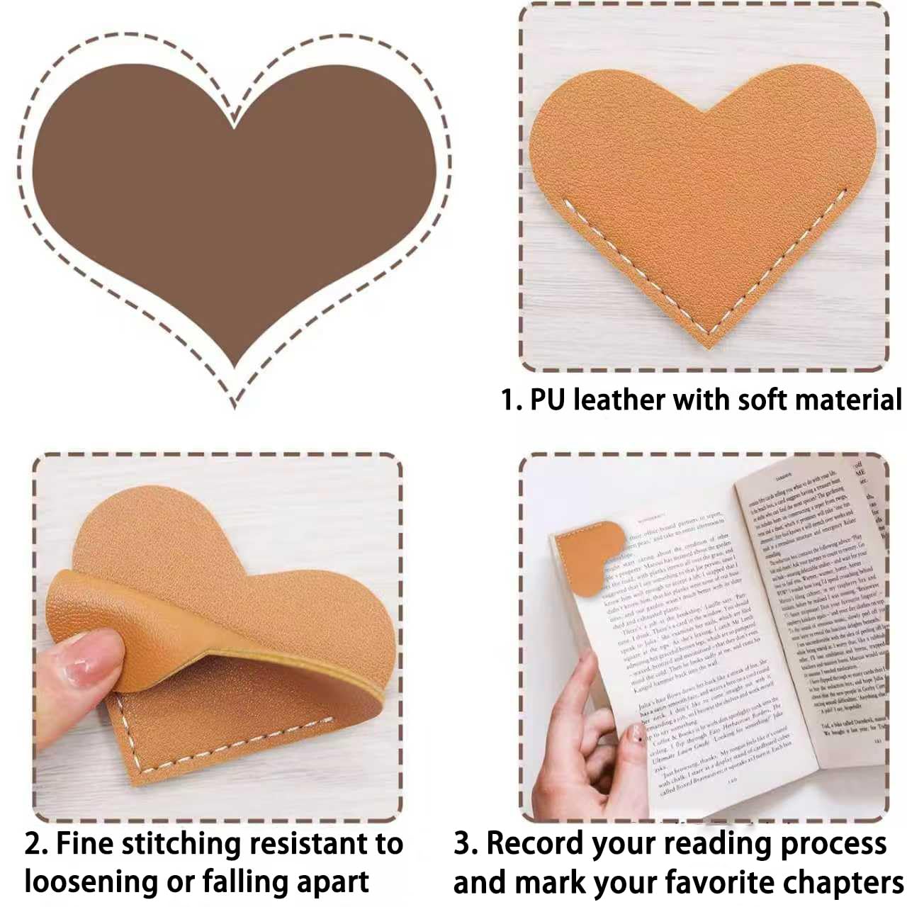 Leather Heart Bookmarks, Corner Page Clips for Women & Girls, Cute Handmade Book Accessories, Perfect Reading Gift for Book Lovers & Kids
