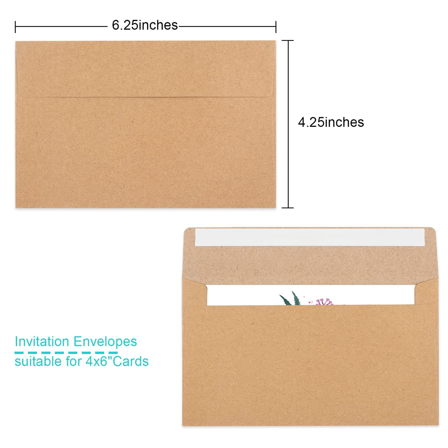 65 Packs A4 Invitation Envelopes, Brown Kraft Envelopes, 4x6 Photo Envelopes for Invitations, Envelopes Self Seal for Weddings, Baby Shower, Photos, Postcards, Greeting Cards, Mailing